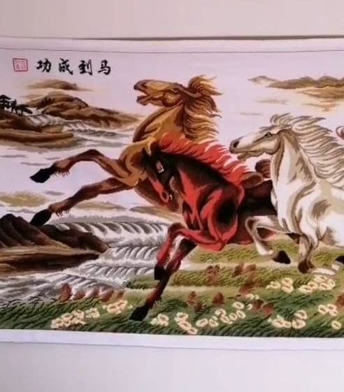 刺繡 完成品 中国美術  古画中国画　美術画　中国古画  古美術  八駿圖