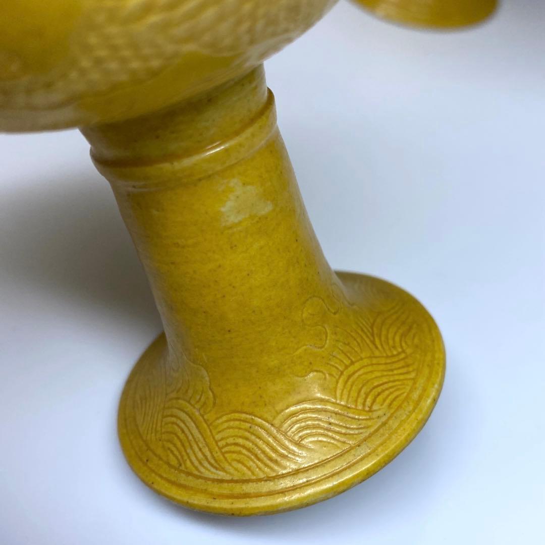 中国美術　大清康熙年製　黄釉馬上杯3客　高さ約9.5㎝　東Y7-0303☆2F