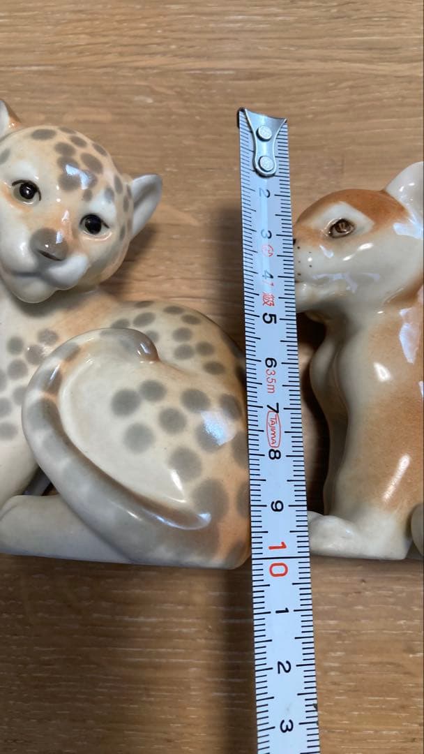 希少　ロモノーソフ　陶器製ヒョウと子ライオンフィギュアセット