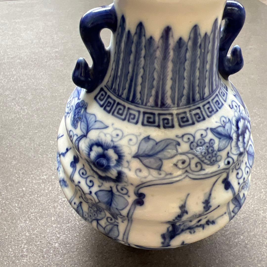 中国青花 染付 双耳瓶 花瓶 壺 陶磁器 古美術