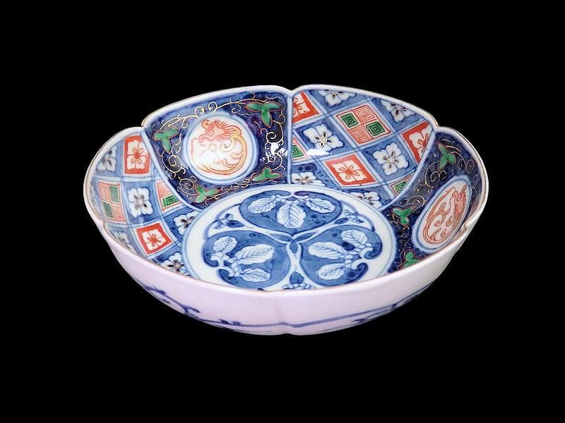 大聖寺伊万里　団龍紋に金唐草　中陰菱に花菱紋の図　膾皿　２客F334AS-CYa