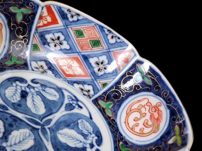 大聖寺伊万里　団龍紋に金唐草　中陰菱に花菱紋の図　膾皿　２客F334AS-CYa