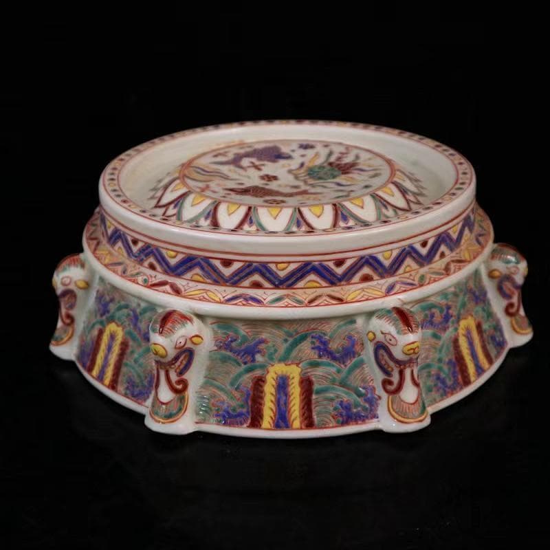 中国古美術✦大明宣徳紋 五彩 魚藻紋 筆洗✦置物・書道品・文房具・陶芸・観賞皿