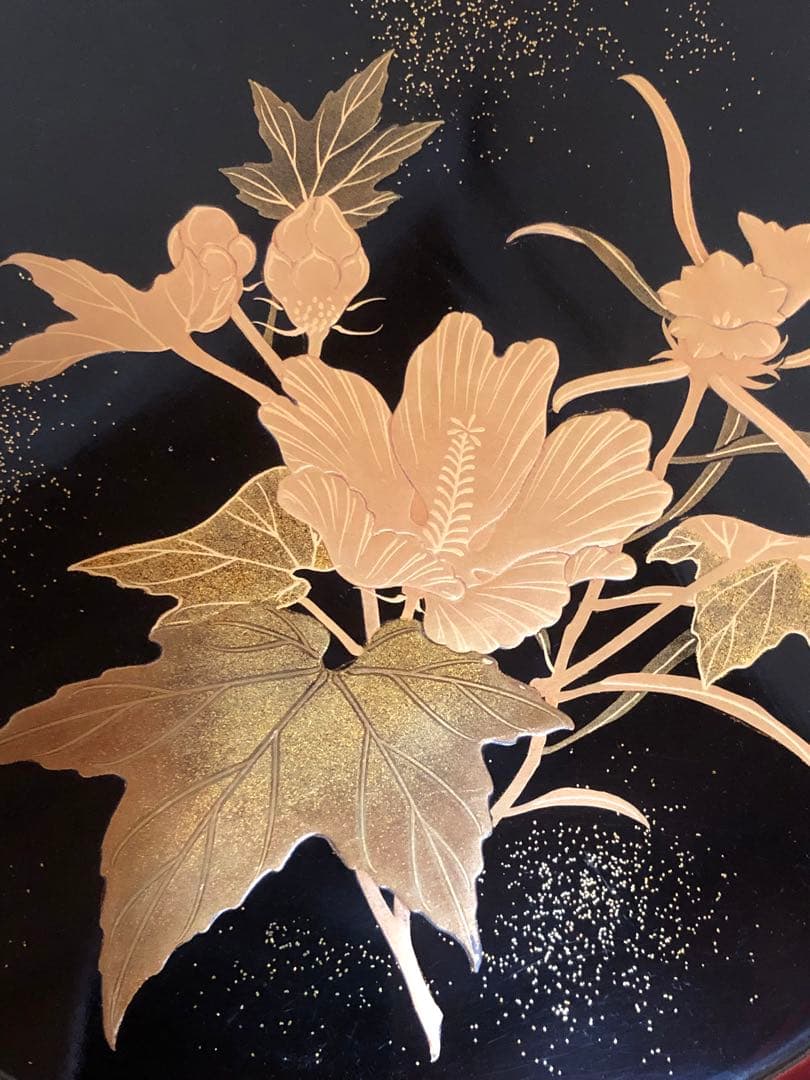 《R》蒔絵 丸盆 菓子盆4客 木製漆器 木箱　260128く2