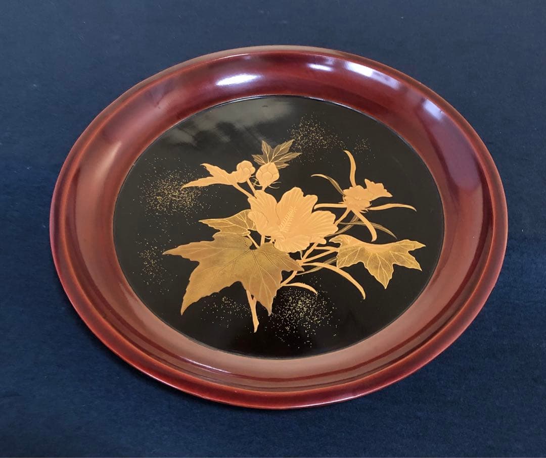 《R》蒔絵 丸盆 菓子盆4客 木製漆器 木箱　260128く2