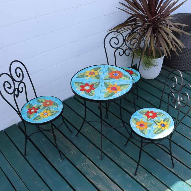 イタリア テーブルセット 花柄 ガーデン 4点セット 53cm ニーノ パルッカ