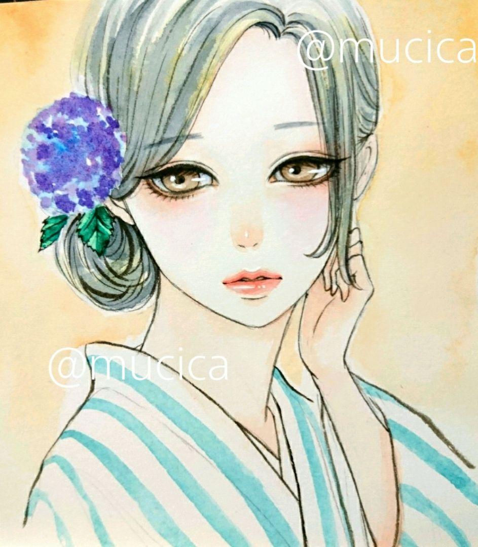 手描きイラスト《夕暮れ美人》オリジナル 原画 水彩画