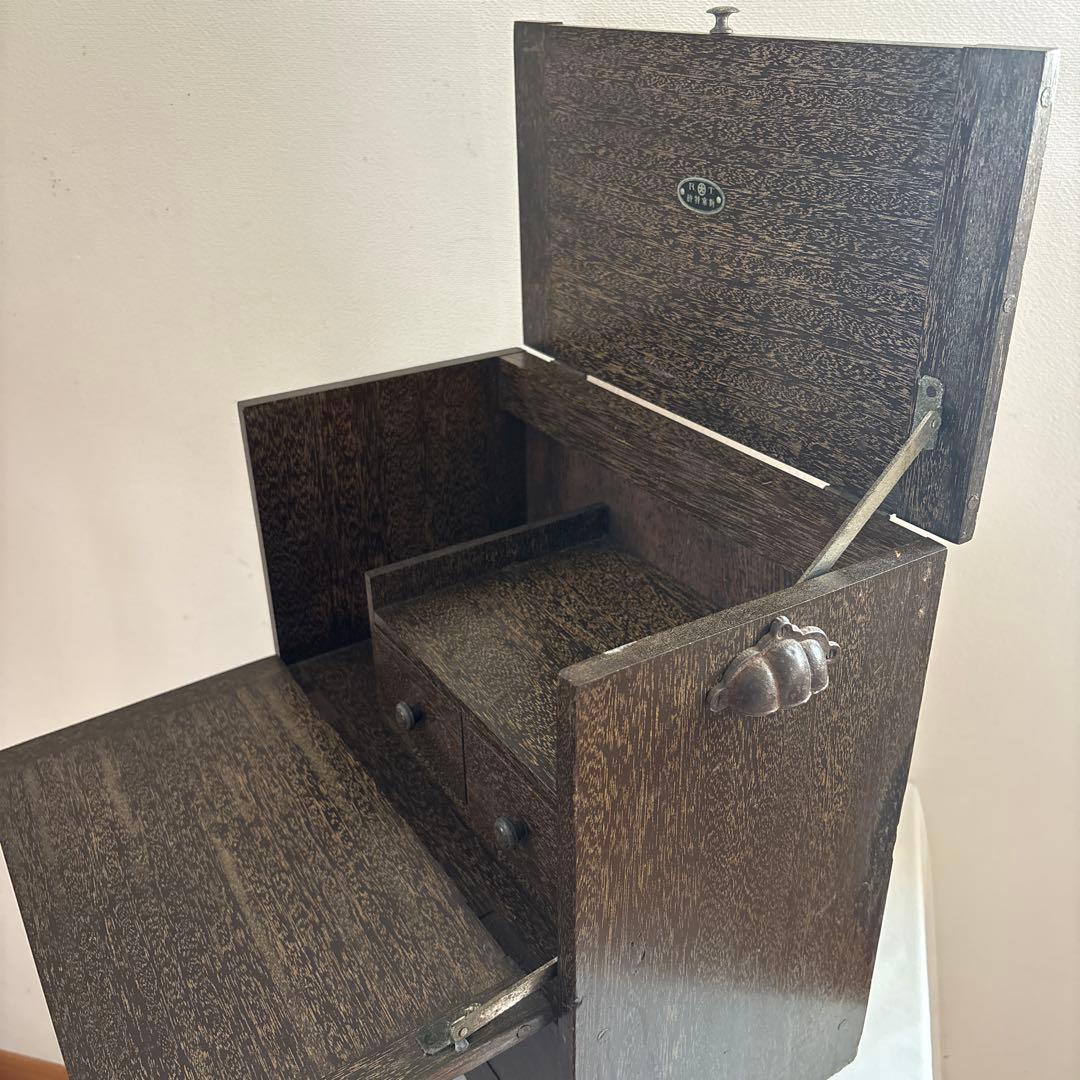 昭和レトロ 木製裁縫箱 ソーイングボックス 連動式 引き出し付き 古道具