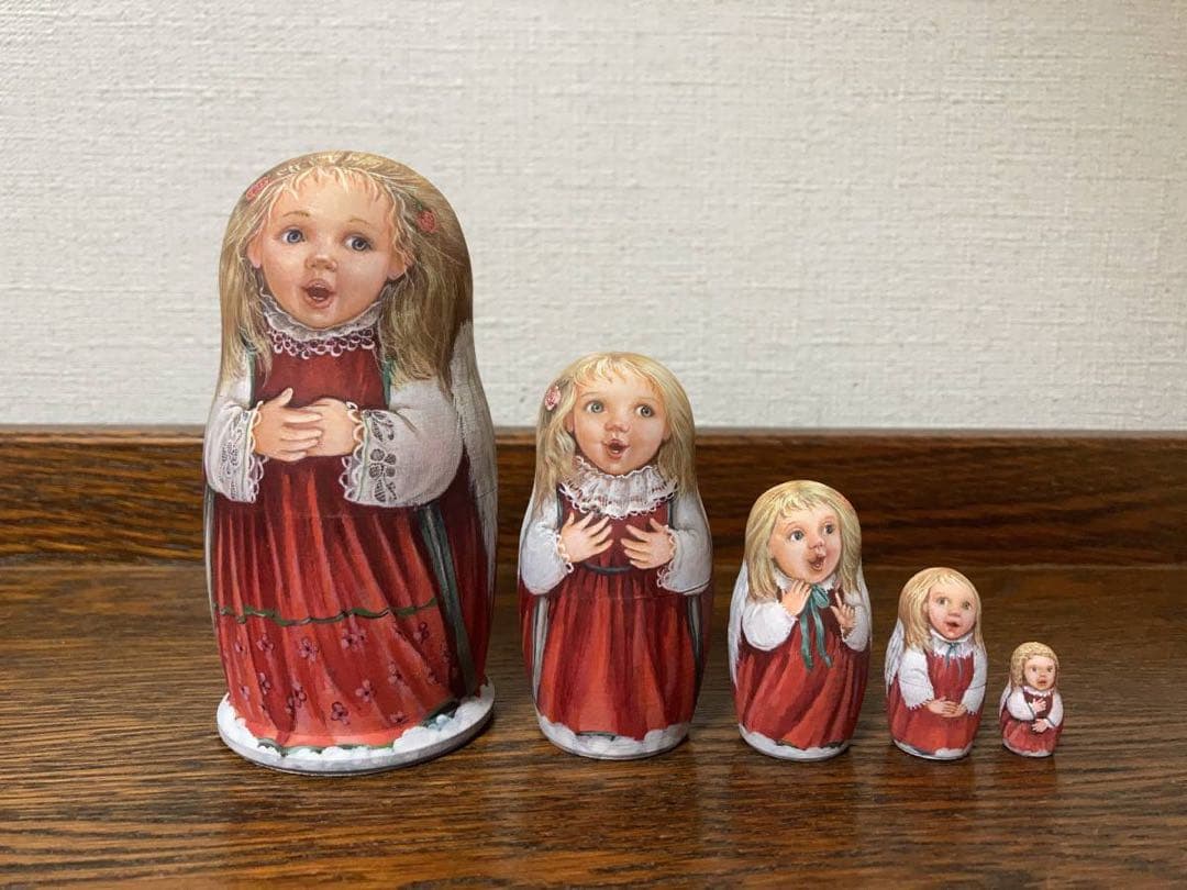 ロシア雑貨☆天使マトリョーシカ(5P)V.バルスコワ作 木製人形 リダ工房