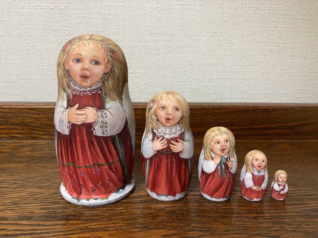 ロシア雑貨☆天使マトリョーシカ(5P)V.バルスコワ作 木製人形 リダ工房