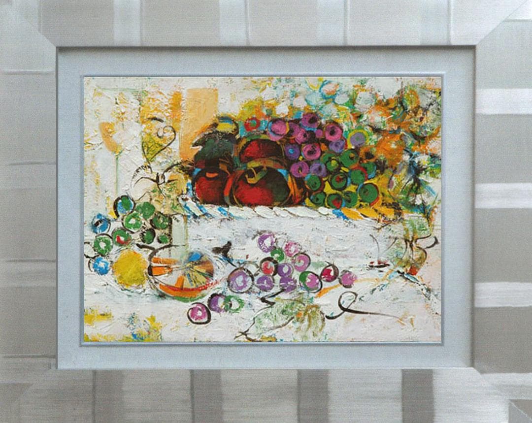 油絵 菅家令子 絵 絵画インテリア額付(白) uF6-060210 フルーツ