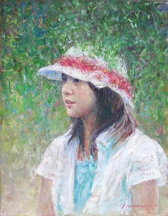 井上 司「緑陰」油彩画 F6