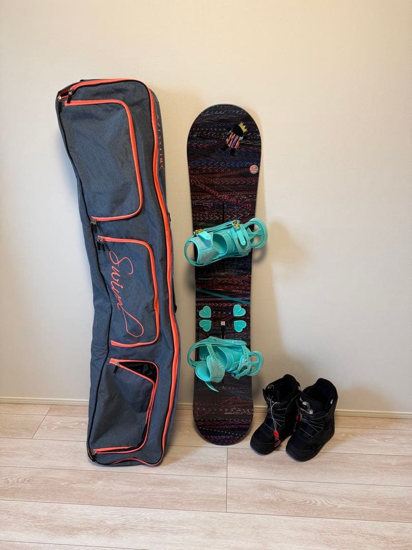 美品レディースBURTONスノーボード144cmバインディングブーツケースセット