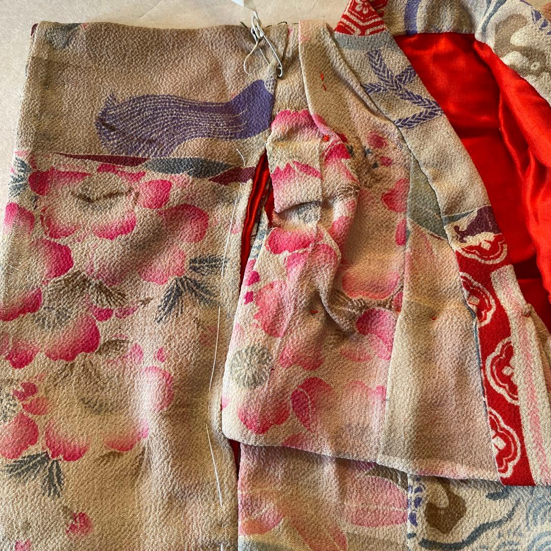 古布　江戸縮緬　桜　お月様　人形の着物　8号　121210