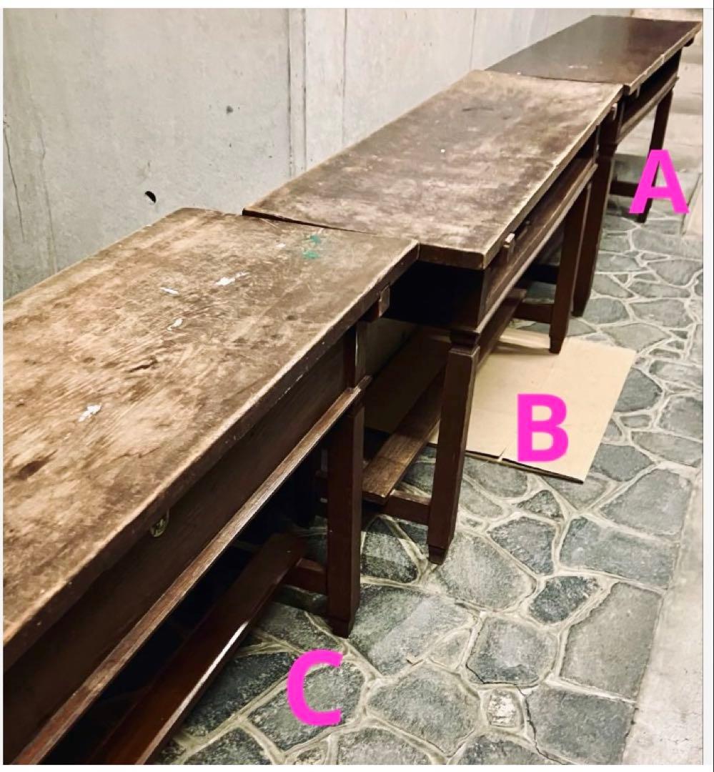 ヴィンテージ 昭和レトロ 学校・会議室用テーブル 長卓 文机 一枚板 B