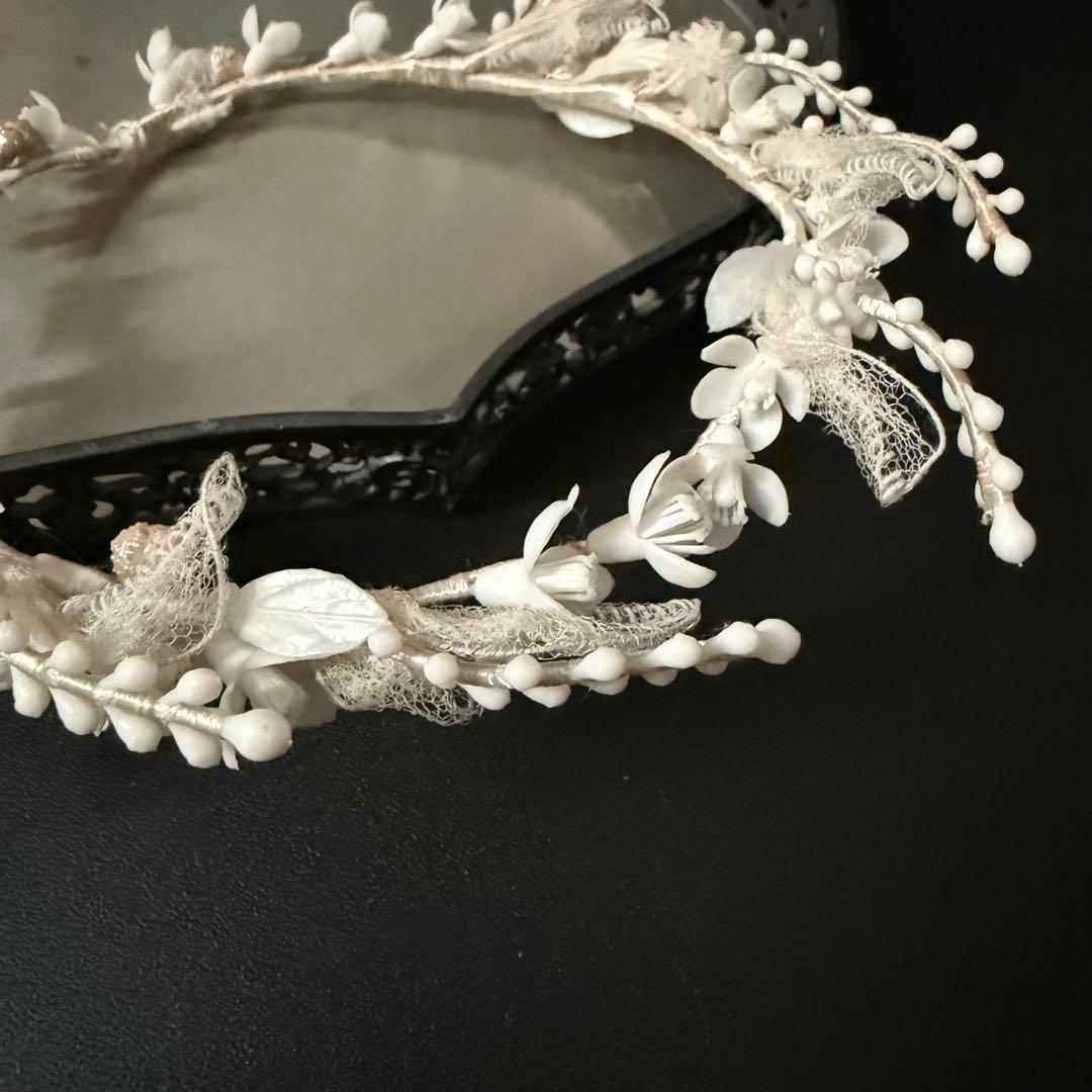 ワックスフラワーティアラ　マリアージュ　フランスアンティーク　花冠　ヘッドドレス