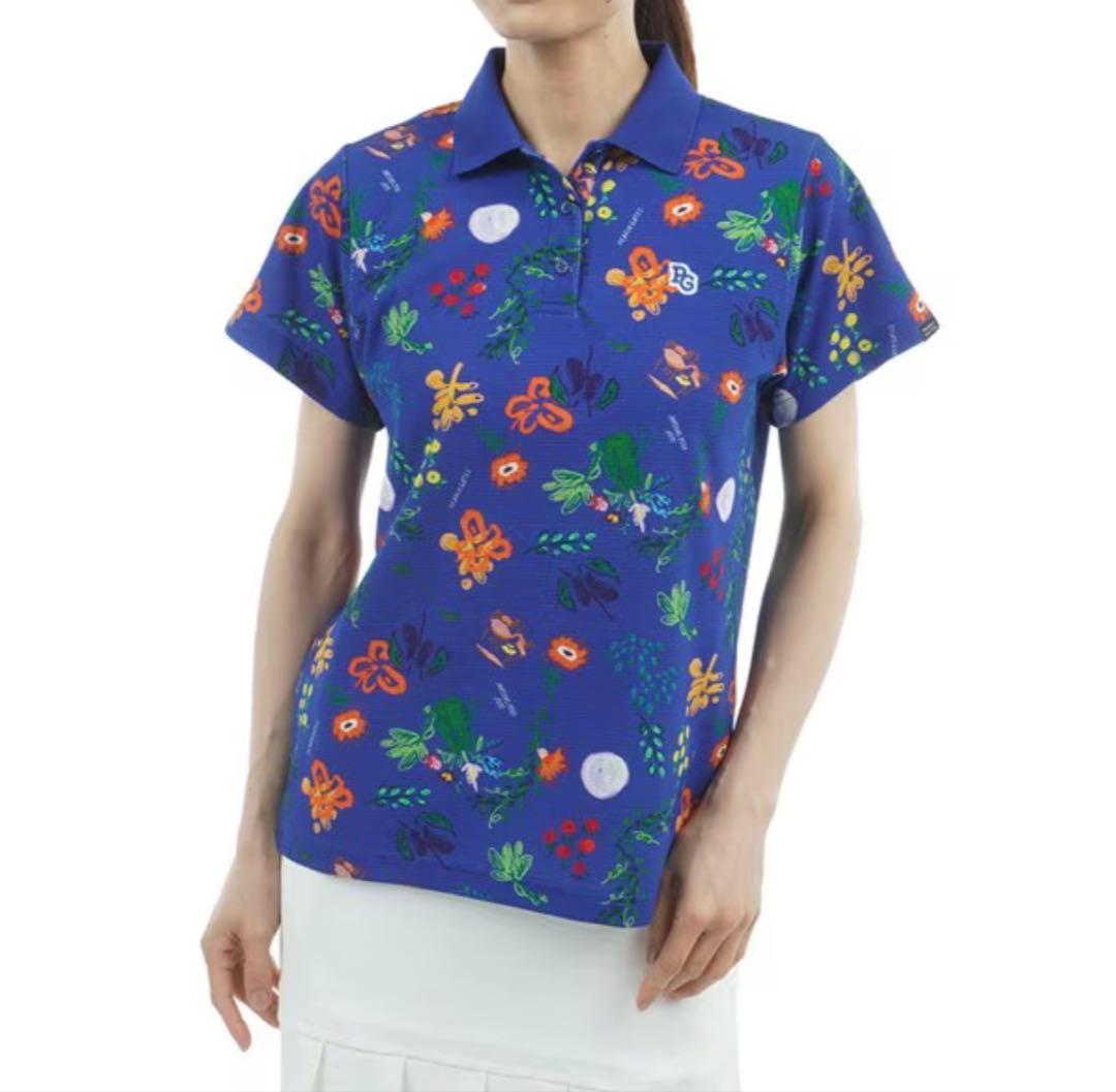 パーリーゲイツ　格子メッシュ半袖ポロシャツ　レディース