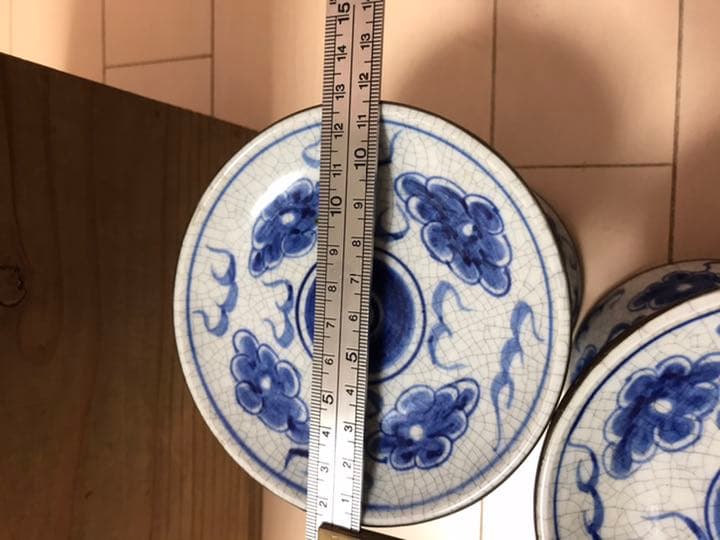 中国明時代　染付　蝋燭台一対　時代レトロ