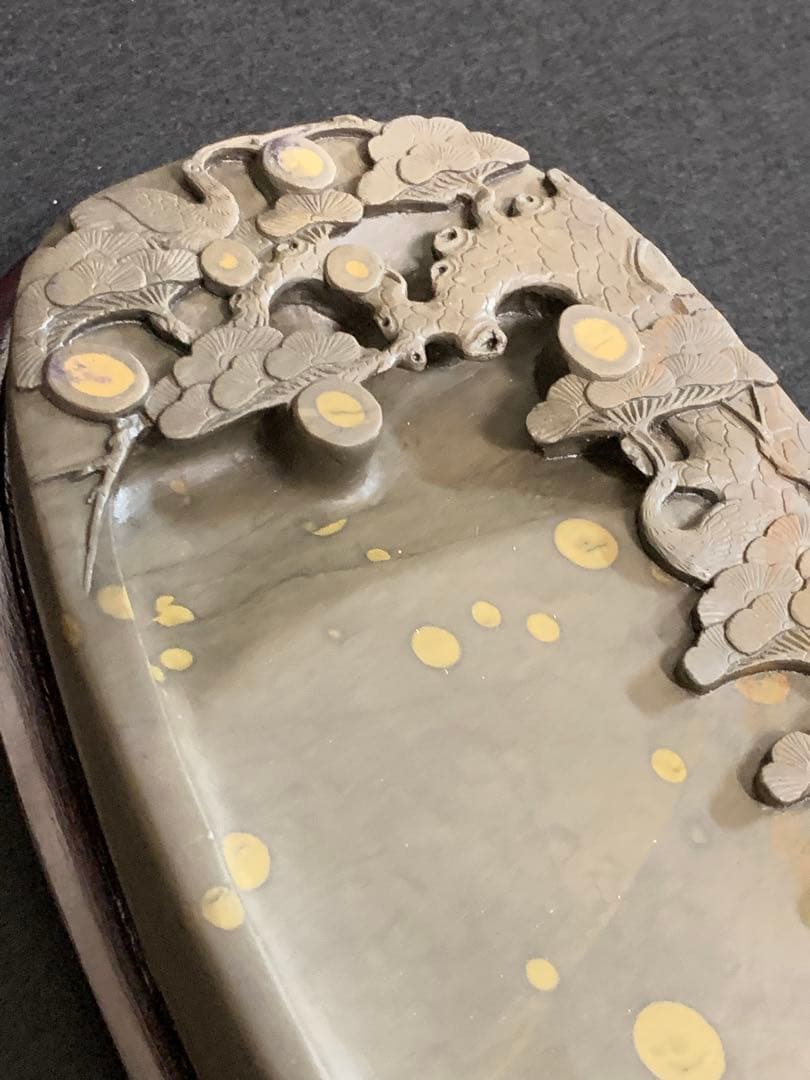 端渓名硯　中国硯　木箱入り　石目高級硯石　石筋模様　石眼多数　超希少品　蛍石