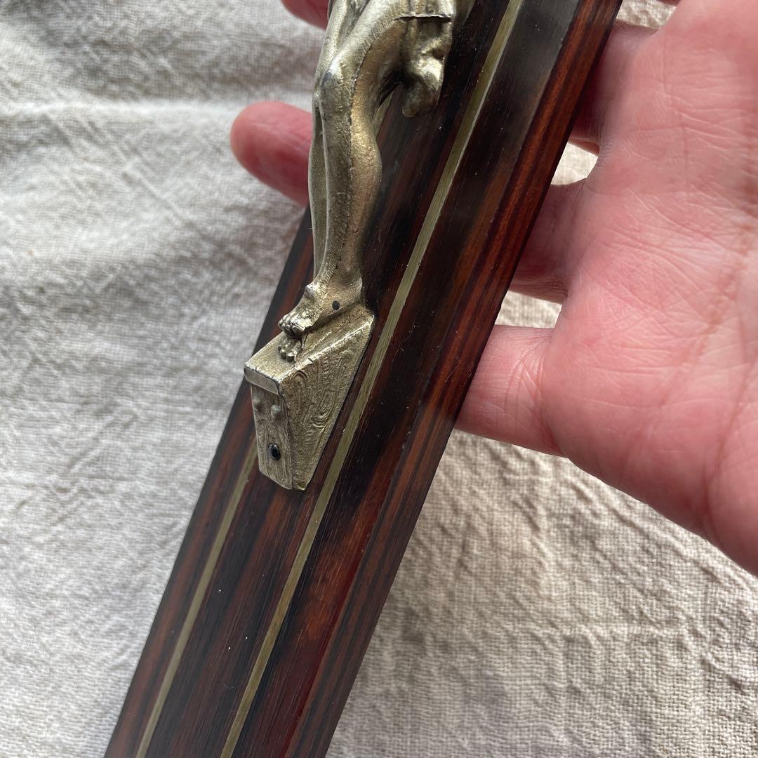 ブロカント　フランス　キリスト　磔刑　エボニー　十字架　壁掛け　真鍮　木製　黒檀