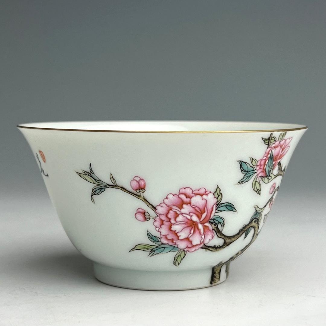 粉彩花樹紋杯 雍正御製 款 金彩 清時代 擺件 中国古玩唐物骨董時代物 A825