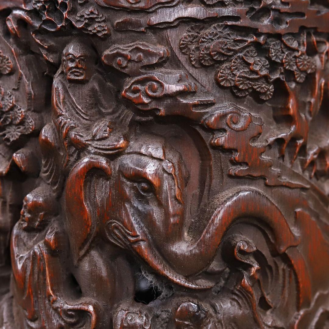 竹 彫刻 十八羅漢 筆箱 置物