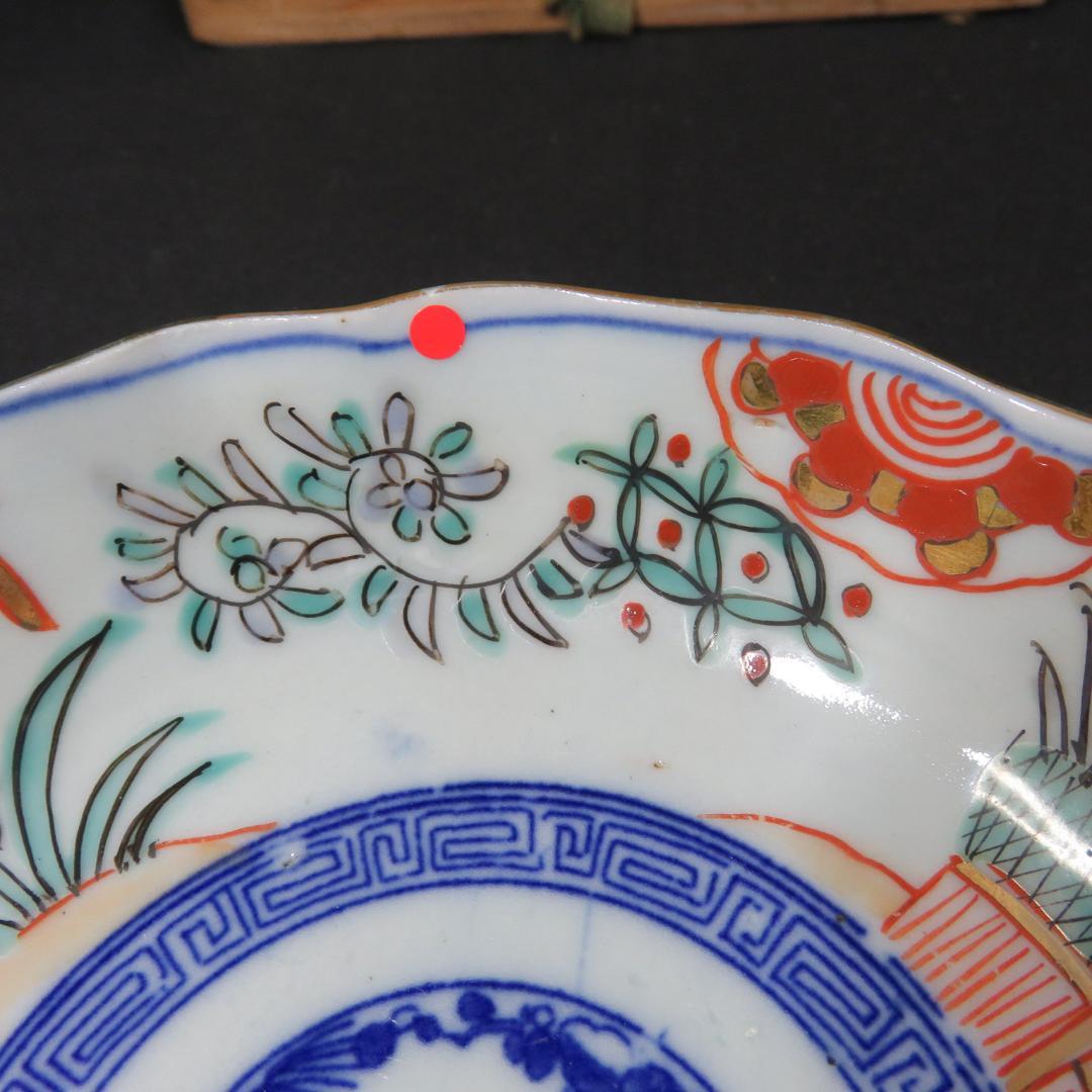 なます皿 5客 松竹梅 色絵付 見込印判 唐草 花文様 明治 木箱