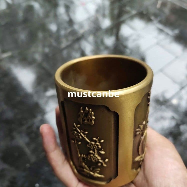 銅器 梅蘭竹菊筆箱 書道具 文房具 現代工芸品 美術品 置物
