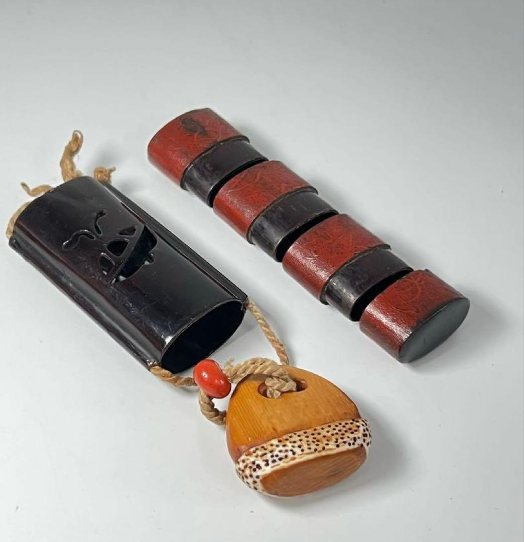 江戸時代　蒔絵印籠、根付　55g / M--22