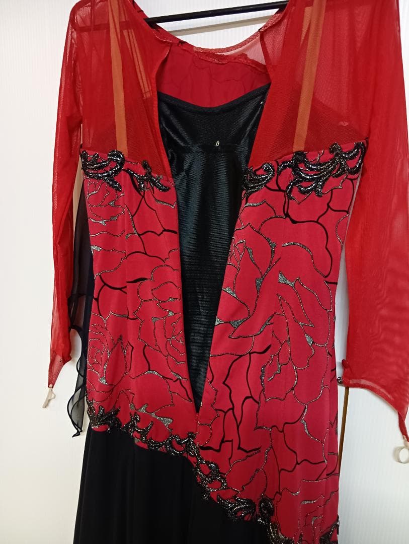 sekine　セキネ　社交ダンス衣装　Sサイズ　7号　ドレス　ワンピース　赤×黒