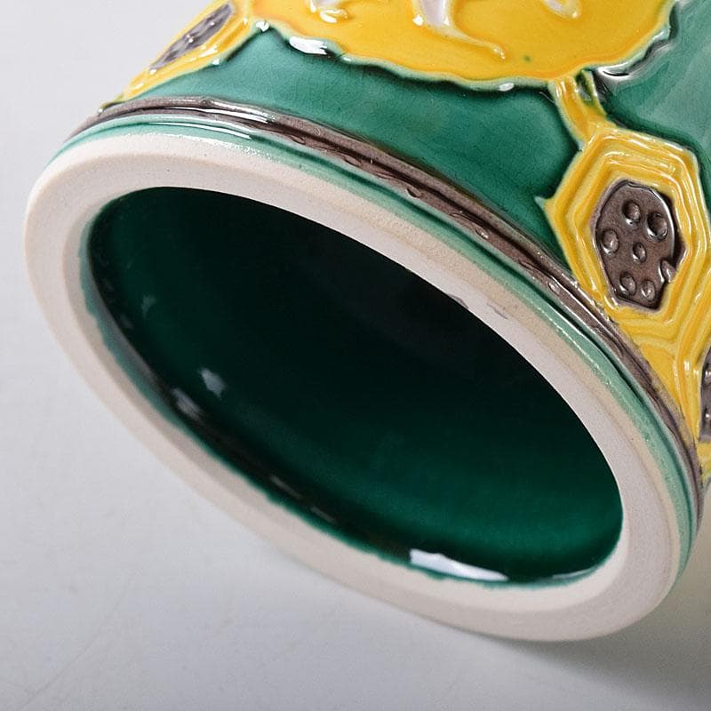 茶道具　谷口登志雄　菁嵐作　青交趾　鶴亀　蓋置　共布共箱　V　7866