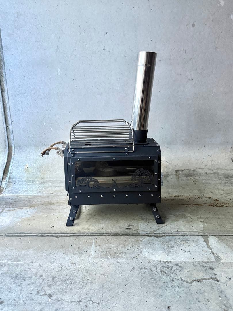 薪ストーブ 黒　収納バック付き　窓付き