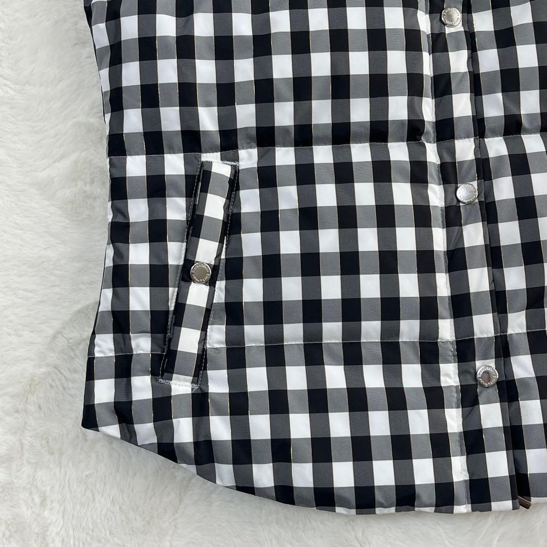 ブラック＆ホワイト ダウンベスト ゴルフウェア フード取外し可 ファー 黒白