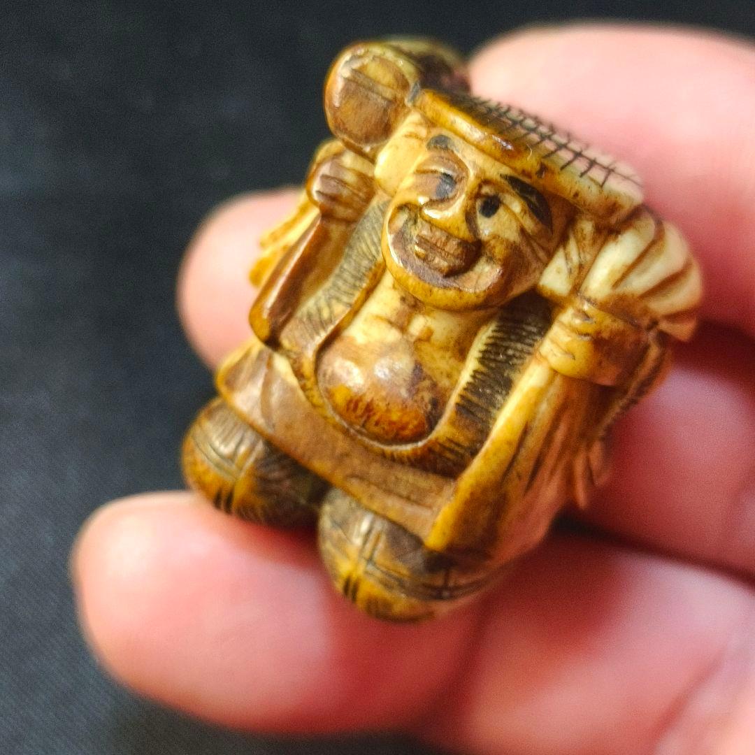 江戸根付 弁天様 天然素材 手彫り 無銘 骨董 古美術 蒐集家放出アンティーク