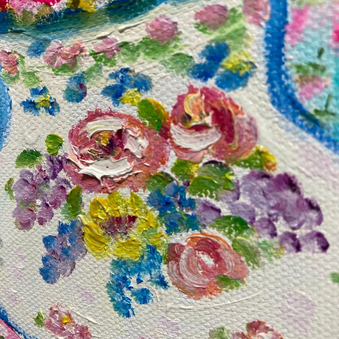 【真作保証】レスリー・セイヤー「花」油彩画 直筆サイン 真筆 原画 絵画