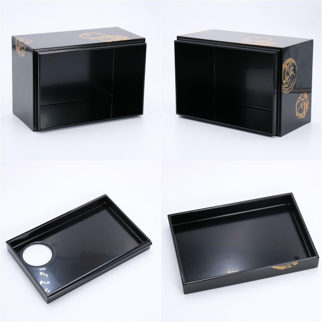 丸紋四君子蒔絵茶箱三つ組 染付山水絵二点揃 桐箱/布付 茶道具　FR81　SS1