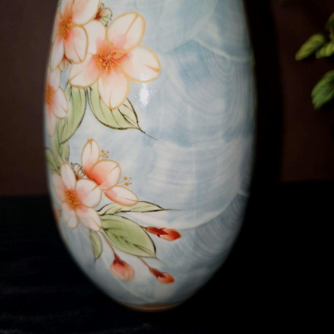 京焼/清水焼　陶葊　土渕陶あん　白掛桜　花生　15cm　小ぶり