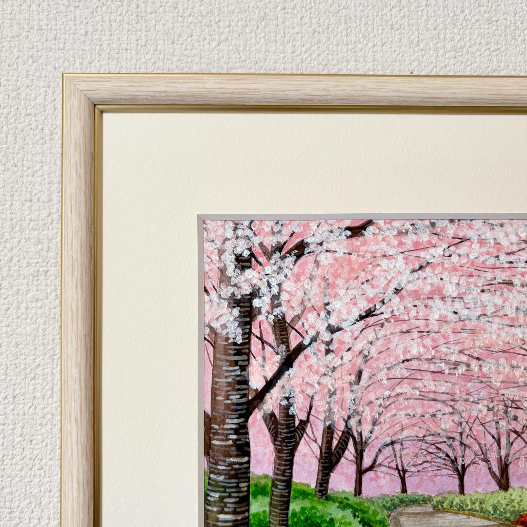 アクリル画　原画　「桜の小径02」額縁付　SMサイズ　風景画