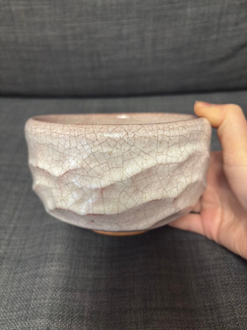 貫入 釉 薄桃色 茶碗 【作家印あり】