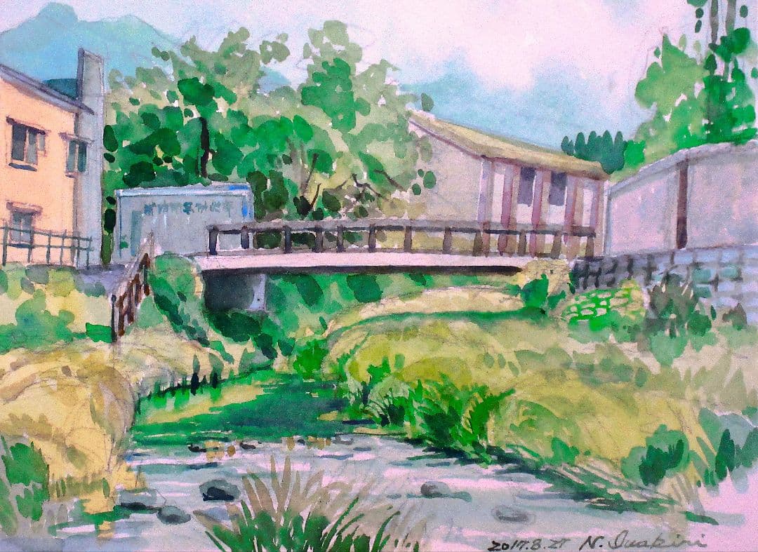 風景 水彩画 額装済み F6サイズ 原画