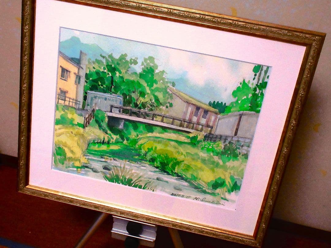 風景 水彩画 額装済み F6サイズ 原画