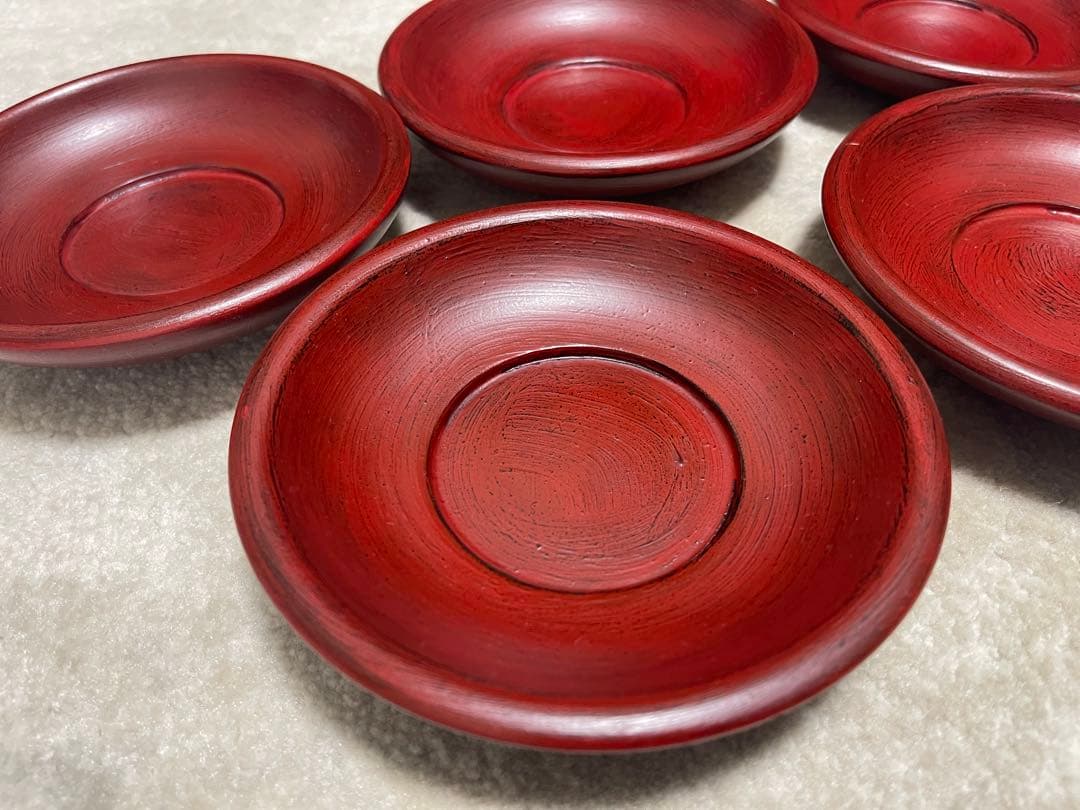 【レア】山岸厚夫　赤色漆器 茶托5枚セット