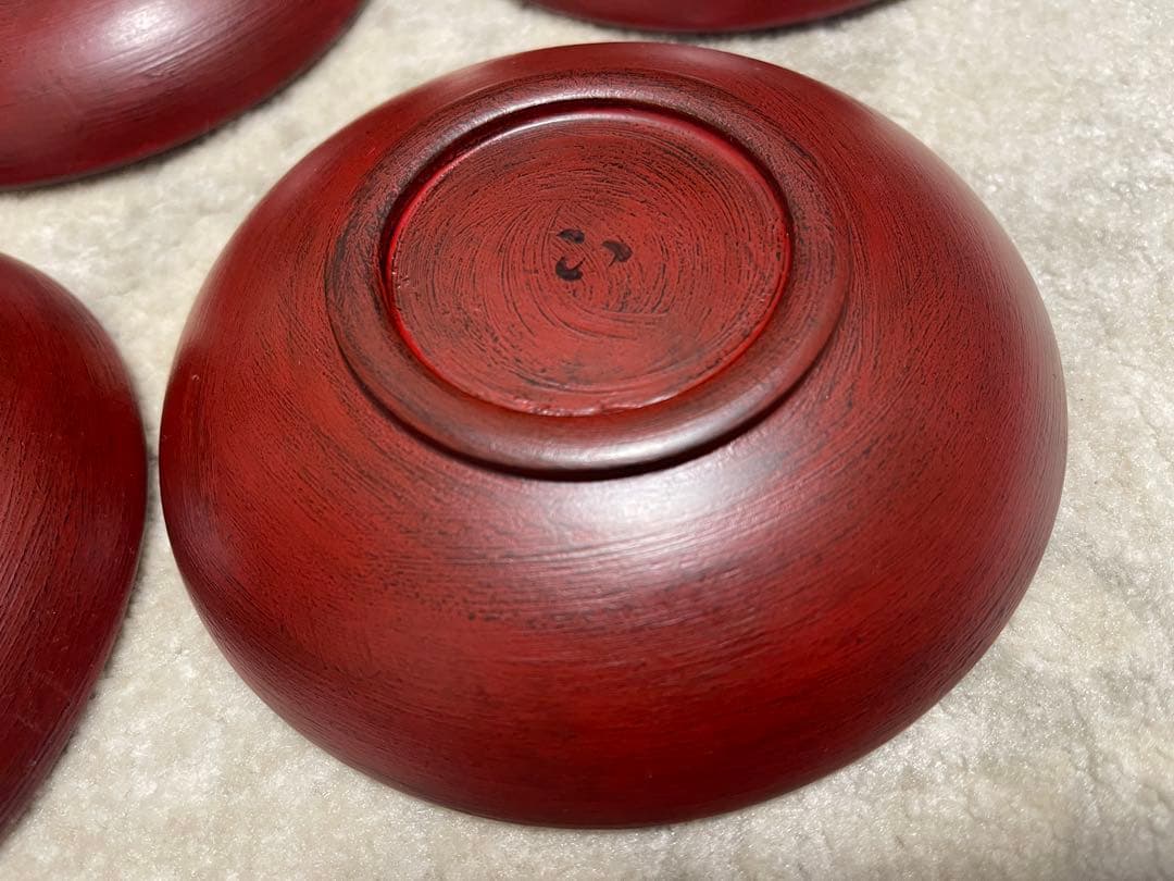 【レア】山岸厚夫　赤色漆器 茶托5枚セット
