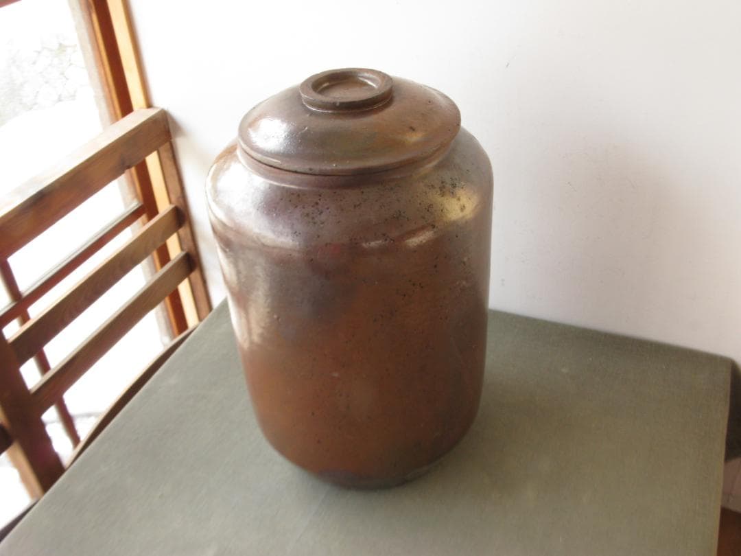 ☆　古道具　陶製　蓋付き　甕（かめ）　昭和レトロ　希少　☆