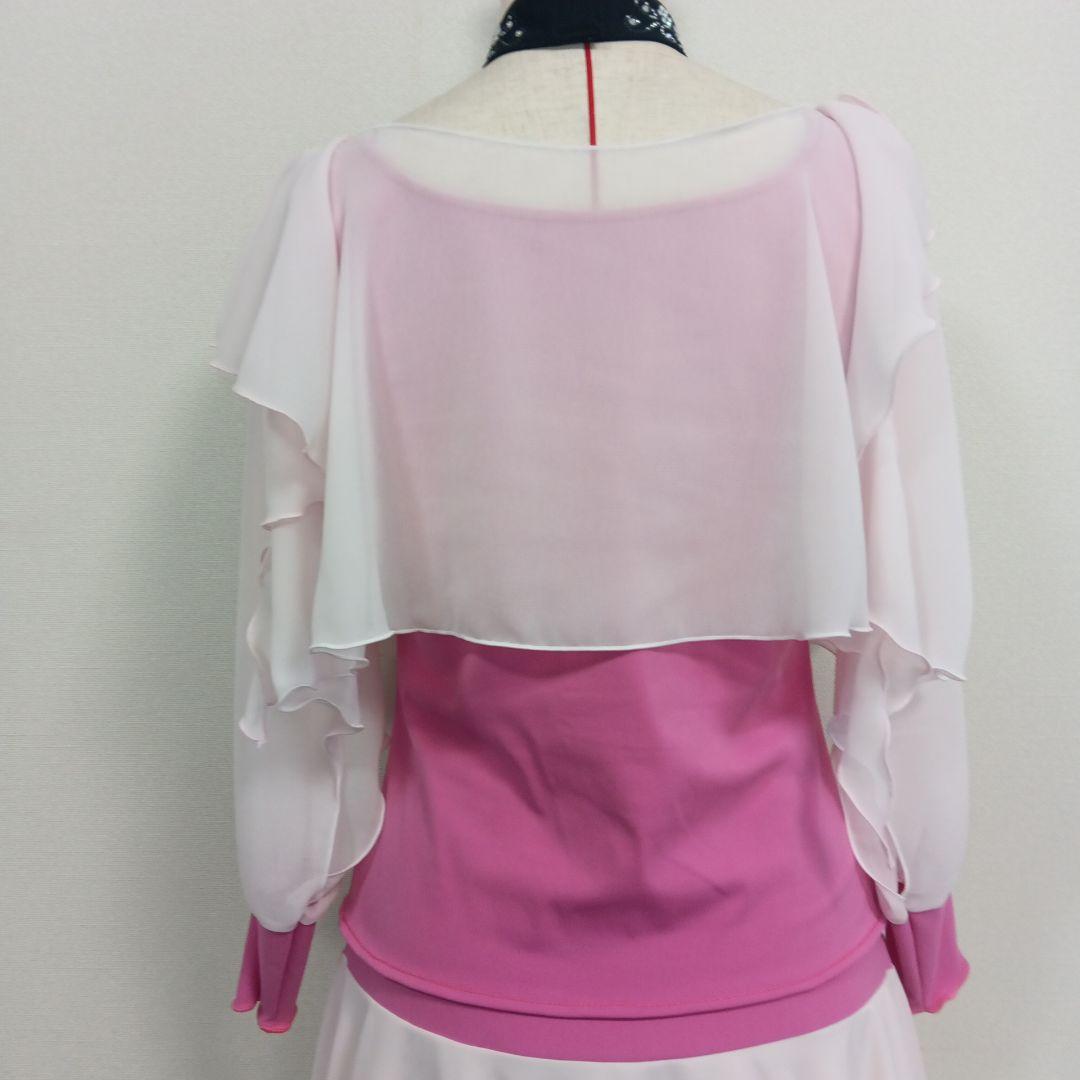 お値下げ　ハンドメイド　社交ダンス　ベビーピンクシフォン　セットアップ　ドレス