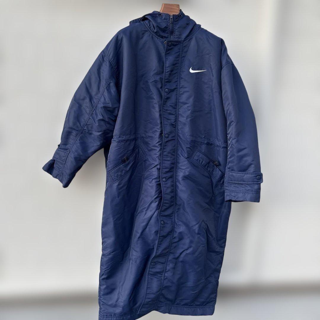 90s NIKE 美品　銀タグ 裏ボア ベンチコート ビッグスウッシュ　L