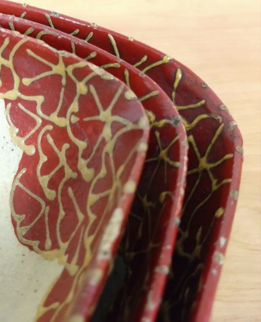 京焼　清水七兵衛作　三ツ組　向付け　清水七兵衛七角印　三ツ組鉢