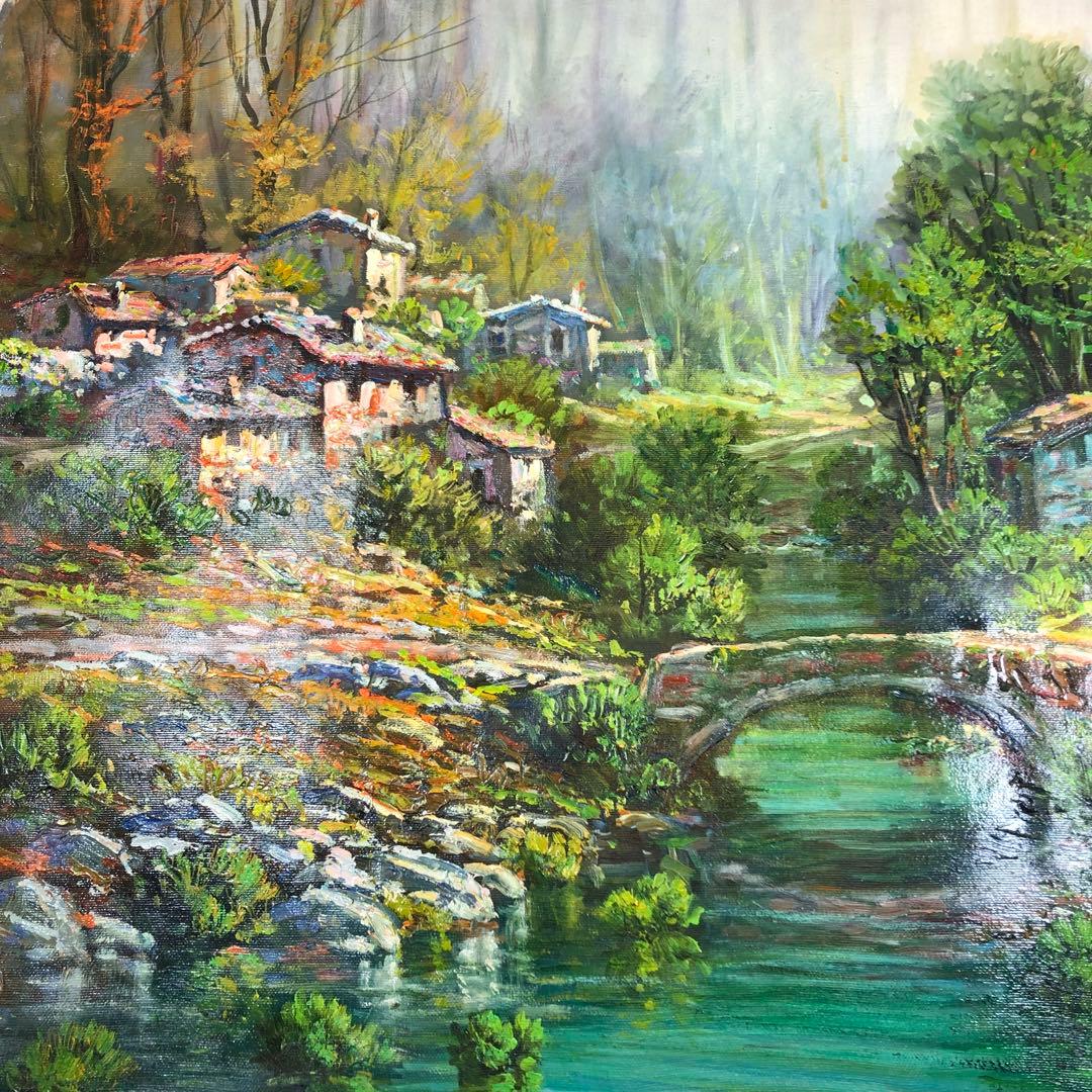 マリオ・ディ・マルティーノ　「古い橋」 油彩画　木枠無し　キャンバスのみ