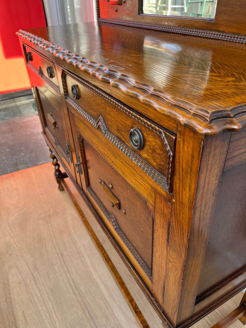 イギリス　アンティーク　キャビネット　ミラーバックサイドボード　ヴィンテージ