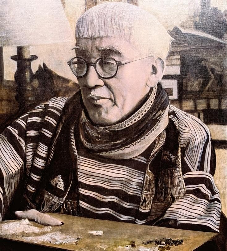 伊藤和生　藤田嗣治作「アトリエの自画像Ⅰ」白黒写真から油彩画にて模写 Ｆ20号